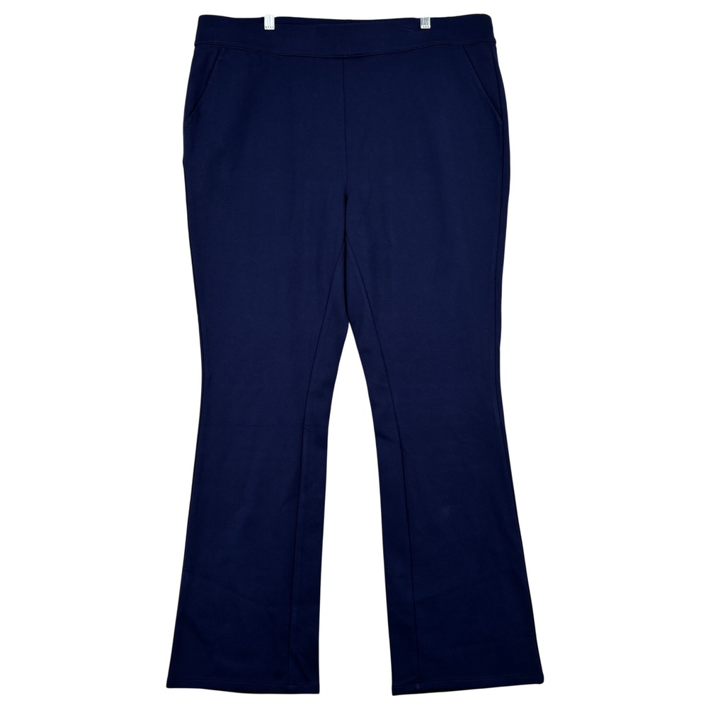 Denim & Co Pull On Knit Pants Women 1X Navy Blue Stretch Pockets
